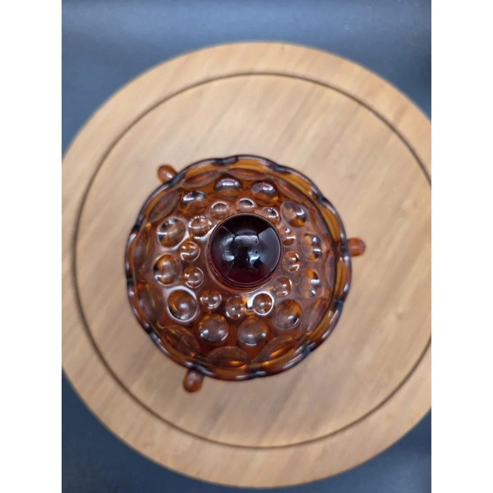 Provincial Amber Imperial Glass Candy Dish W Lid /‎ Handles Vintage MCM BoHo